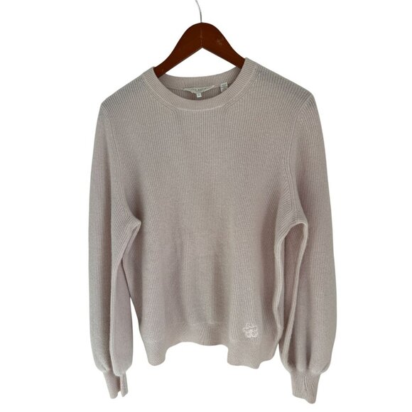 Ted Baker Cashmere Crewneck Sweater Pale Pink Ribbed With Embroidered Floral Det - Picture 1 of 12
